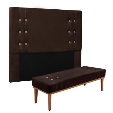 Imagem de Cabeceira Cama Box Casal 140cm e Recamier Gênova Suede Café S04 - D'Rossi