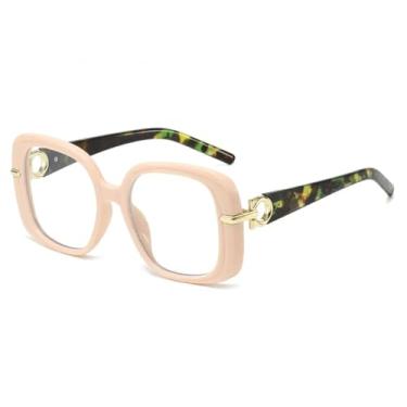 Imagem de HCPIHF Óculos vintage grandes femininos e masculinos, armação grande punk de luxo (bege transparente)