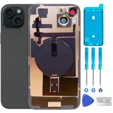 Imagem de ABUSVEX Substituição de vidro traseiro original para iPhone 15, placa e cabo flexível e todas as peças, moldura de câmera pré-instalada para iPhone 15 + ferramentas de reparo (preto)