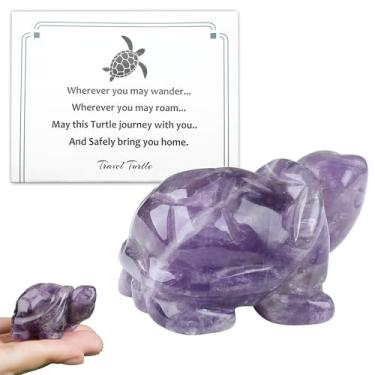 Imagem de NUKAYAI Tartaruga de cristal ametista presentes de viagem para mulheres, estatuetas de tartaruga esculpidas à mão pedra de cura boa sorte roxo decoração de mesa de escritório presentes de tartaruga