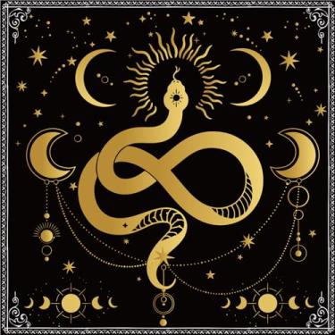 Imagem de Toalha Altar Tarô, 45x45cm Toalha Mesa Quadrada de Cobra Dourada para Suprimentos de Bruxaria Acessórios para Cartas Tarô Práticas Espirituais Decoração Casa