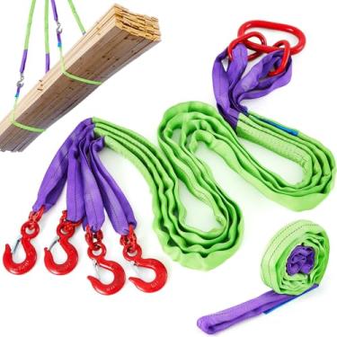 Imagem de GliCraft 2 peças de tiras de levantamento de poliéster de 2,6 m para serviço pesado, estilingue de teia de freio de quatro pernas com gancho e torção de elevação de olho, correias de proteção de