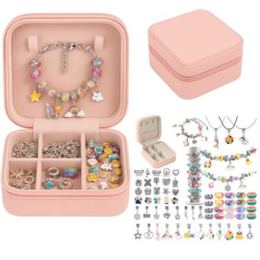 Imagem de Princess Caixa de Joias Infantil Rosa, Organizador com Compartimentos, Design Arco-Íris e Unicórnio, Porta Acessórios e Berloques