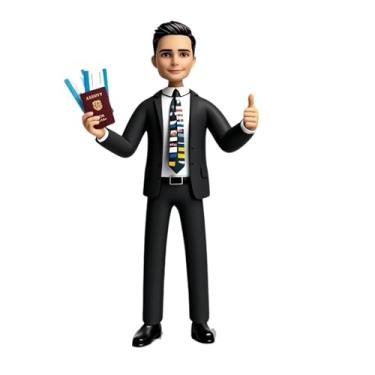Imagem de Bobblehead de viagem de negócios personalizado em terno preto, boneca Boss personalizada com passagens de avião, melhor Natal, ideia de aposentadoria