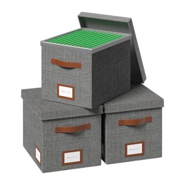 Imagem de Caixa de arquivo para pendurar, caixa organizadora de arquivos com tampa, pastas de arquivo decorativas, organizador de tamanho carta com trilho deslizante de plástico integrado de uma peça (cinza