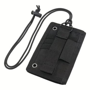 Imagem de Suporte de cartão de identificação tático ajustável destacável com gancho e laço porta-crachá chaveiro organizador de cartão de crédito (preto)