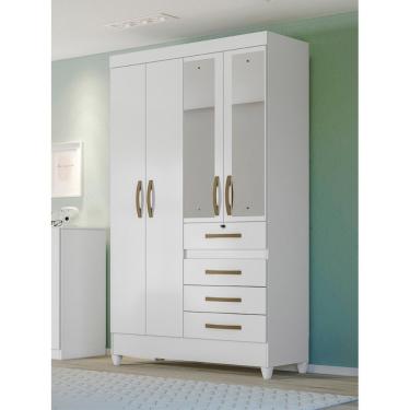 Imagem de Guarda Roupa Solteiro 4 Portas C/Espelho 4 Gavetas Branco