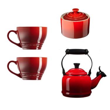 Imagem de KIT LE CREUSET AÇUCAREIRO 2 CANECAS BISTRÔ 400ML E CHALEIRA DEMI 1,1L