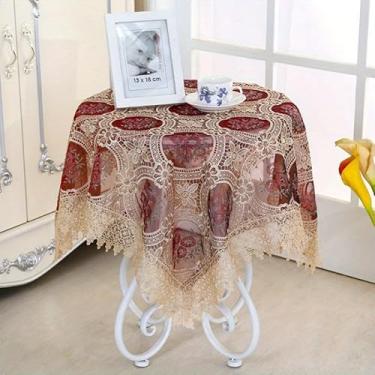 Imagem de Toalha de mesa bordada toalha de mesa de chá de renda europeia decoração de casa toalha de mesa retangular (vinho)