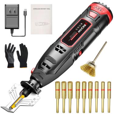 Imagem de Kit de afiador de motosserra elétrica sem fio, ferramenta de afiação de serra de corrente 12 V alimentada por bateria com 9 brocas de diamante banhadas a titânio (3 tipos) e cabeça de escova e