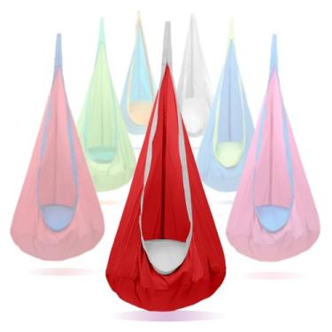 Imagem de Cadeira de rede para crianças, cadeira suspensa para uso interno e externo, macia e segura com alta capacidade de peso, fácil instalação, perfeita para quarto, jardim, sala de jogos (vermelho)