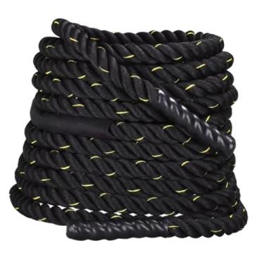 Imagem de Vaveren Corda de batalha para treinamento de força 9M, corda de exercícios fitness para academia, agachamento em casa, Preto E Amarelo