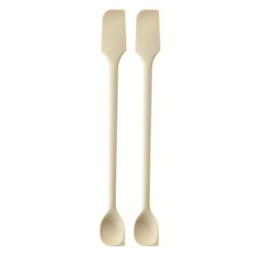 Imagem de Conjunto de 2 peças de espátula e raspador de geleia de cabeça dupla de silicone - Utensílio de cozinha 2 em 1 para misturar, espalhar e raspar, utensílios de silicone de grau alimentício (bege)