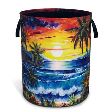 Imagem de Ocean Waves cesto de roupa suja engraçado Havaí pôr do sol dobrável à prova d'água bolsa de pano Oxford cesto de roupa grande balde de armazenamento de roupas organizador de brinquedos para banheiro