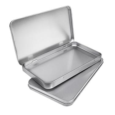 Imagem de Caixa de lata retangular de metal, caixa vazia de lata prateada com tampa, mini recipientes, para joias em aquarela, caneta, borracha, pílula, doces, artesanato, organizar, (2 peças)