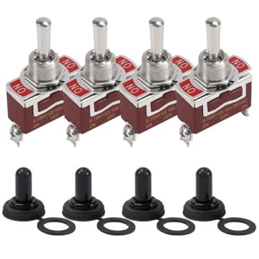 Imagem de 4 interruptores impermeáveis 12V Marine ON Off ON 3 Posições SPDT 12 Volt DC 30A Heavy Duty 3 Way Switch com tampa de bota para carro, caminhão, barco (ON-Off-ON)