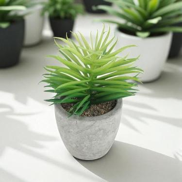 Imagem de Generic 1 mini planta de agulha de pinheiro artificial em plantador de polpa de plástico PVC verde 10 x 10 x 12 cm