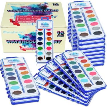 Imagem de Conjunto de 16 tintas para aquarela – Conjunto de tintas de aquarela laváveis de qualidade com pincel de tinta, conjunto de tinta aquarela infantil para colorir, arte, salas de aula, lembrancinhas de