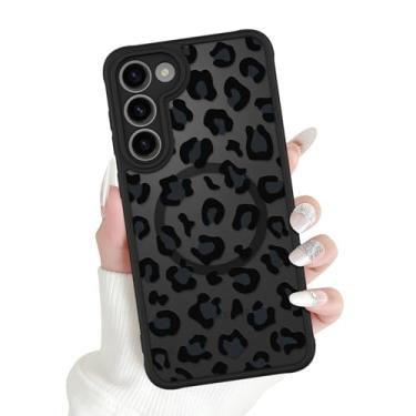 Imagem de OOK Capa magnética adequada para Samsung Galaxy S23 de 6,2 polegadas (compatível com carregamento sem fio) TPU macio e capa de telefone de policarbonato rígido com estampa de leopardo preto capa de