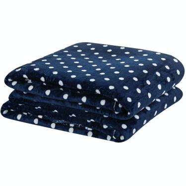 Imagem de Manta Casal Padrão Petit Poa Flannel Microfibra 1 Peça Marinho