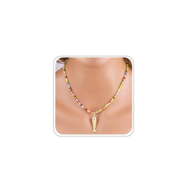 Imagem de BOOZIQ Colar de peixe dourado para mulheres, colares com pingente de peixe, boêmio, praia, peixe, pingente, colares coloridos, oceano, praia, sereia, joias, presentes, Zinco, Sem Pedra Preciosa