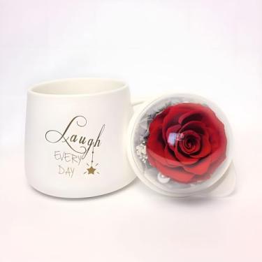 Imagem de Kittaizy Caneca de rosa vermelha preservada com tampa de exibição - Conjunto de presente de xícara de café floral eterna para esposa/ela, presentes de aniversário de aniversário de dia das mães dos