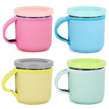 Imagem de Pacote com 4 capas de neoprene para sorvete com alça, capa reutilizável e isolada compatível com recipientes Ninja Creami NC301 NC300 NC299AMZ Series para sorvete (cores da moda)