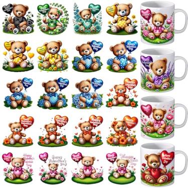 Imagem de Envoltório de copo UV DTF - 24 folhas de envoltório de copo UV DTF para caneca de vaca gato gnomo Uvdtf decalques à prova d'água esfregar ferro em transferência para copos de vidro, artesanato de