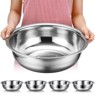 Imagem de Nuogo 4 tigelas de mistura de aço inoxidável tigelas de metal extra grande bacia de salada borda mais profunda pode ser lavada na máquina de lavar louça, acabamento espelhado para casa e comercial,