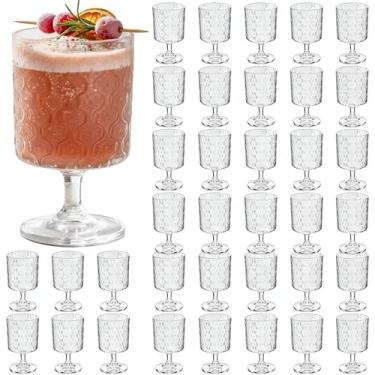 Imagem de FillTouch Conjunto de copos vintage com 36 peças, taças de água de plástico de 236 ml, taças de vinho transparentes inquebráveis a granel com flores em relevo para casamento, jantar, aniversário