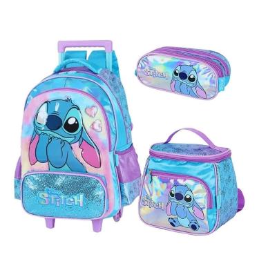 Imagem de Kit Mochila com Rodinhas Stitch Disney + Lancheira + Estojo triplo-Feminino