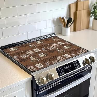 Imagem de Tampa superior de fogão de xícara de café retrô, capa de vidro resistente ao calor, tapete de cobertura de fogão de cerâmica evita arranhões fogões/balcão/protetor de lavadora, 71 x 50 cm