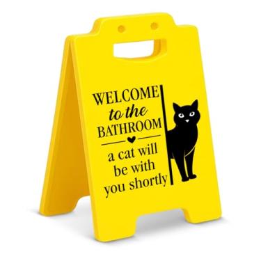 Imagem de Sinal de decoração de gato de banheiro engraçado presentes para amantes de gatos, senhora mãe, placa de boas-vindas ao banheiro, presente de mordaça de dono de gatos