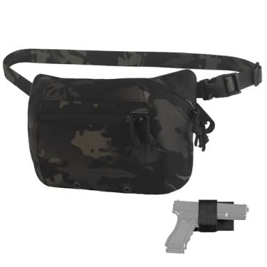 Imagem de Jarocye Pochete tática para homens e mulheres com compartimento de transporte oculto, bolsa de cintura EDC com cinto ajustável e bolsos com zíper, leve e compacta, Preto escuro, Small