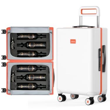 Imagem de MGOB Wine Suitcase Bagagem de transporte com 6 garrafas para aviões - Trava aprovada pela TSA, inserção removível e rodas giratórias, Branco, Carry on luggage, Rígido