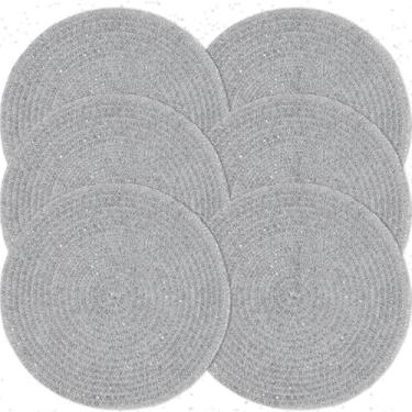 Imagem de Privalace Jogo americano redondo de PVC 38 cm, conjunto de 6, tapetes de mesa decorativos de tecido antiderrapante resistente ao calor para jantar e restaurante em casa, cinza