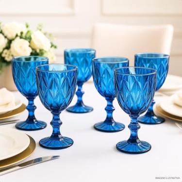 Imagem de Kit 6 Taças Azul de Vidro 330ml – Taças Premium para Água, Suco, Vinho e Drinks, Mesa Decorada, Mesa Posta