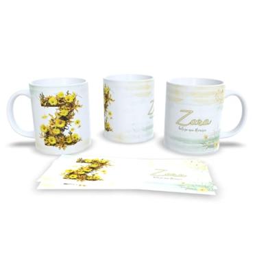 Imagem de Caneca Personalizada com Flores Douradas, Cerâmica Branca, 325ml, Decorativa com Nome Alice e Frase Beleza que Floresce (z)