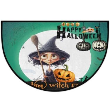 Imagem de Tapete de porta meio redondo, bruxa, abóbora, antiderrapante, antiderrapante, semicírculo, lavável, meia lua, tapetes para ambientes internos, pátio, cozinha, banheiro, entrada, lareira, decoração de