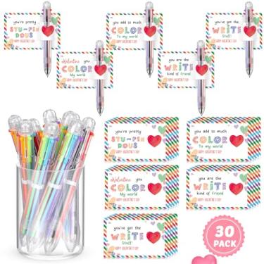 Imagem de Sabary Conjunto de 50 canetas multicoloridas com cartões de dia dos namorados, incluindo cartão de dia dos namorados e caneta multicolorida retrátil para escritório, escola, festa do dia dos