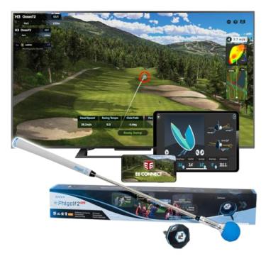 Imagem de PHIGOLF Simulador de golfe Phigolf2 com bastão retrátil para uso interno e externo, treinador de swing de golfe com sensor de movimento e análise de balanço 3D, aplicativo compatível com E6 Connect
