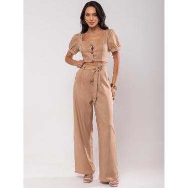 Imagem de Conjunto Salvatore Fashion Alfaiataria Cropped Bufante Wide Leg Feminino-Feminino