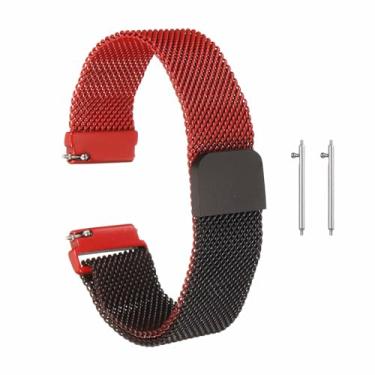 Imagem de HARFINGTON Pulseira de relógio de malha de aço inoxidável de 16 mm de substituição de metal com fivela magnética para homens e mulheres, preto e vermelho