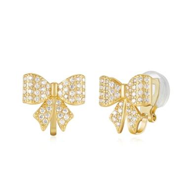 Imagem de YOQUCOL Brincos de pressão de laço bonitos banhados a ouro para mulheres brincos de cristal de zircão não perfurados joias - 03