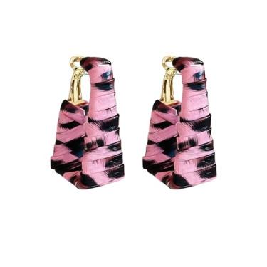 Imagem de Brincos pendentes quadrados com estampa de leopardo para mulheres, 80/90 vintage de couro de leopardo, brincos modernos com estampa de animal, brincos geométricos em forma de U, feitos à mão, joias de