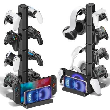 Imagem de Suporte de mesa para fone de ouvido e controle de jogos para controle PS5/Xbox/PS4, gancho de fone de ouvido de 4 níveis com organizador para switch 2/1/PS Portal, console de jogos, suporte para