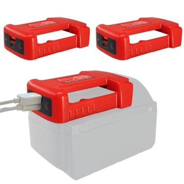 Imagem de Fybemax Pacote com 2 adaptadores de carregador USB para bateria Milwaukee M18 18V com adaptador de roda elétrica de carregamento rápido USB e tipo C (sem bateria)
