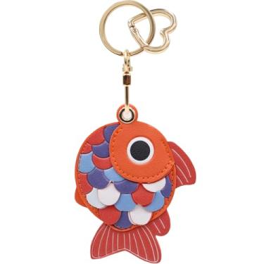 Imagem de MC Fashion Capa de chaveiro de couro PU compatível com AirTag, linda capa de rastreador GPS pequeno peixe charmoso chaveiro (laranja)