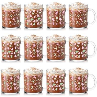Imagem de Vesici Conjunto de 12 canecas de vidro de Natal 340 g canecas de café de Natal de inverno com alça Papai Noel pão de gengibre floco de neve, boneco de neve, xícaras de café geladas, presente de Natal
