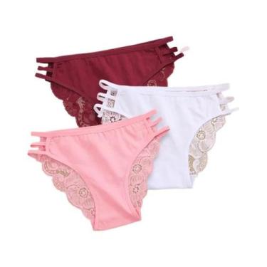 Imagem de Conjunto De Calcinhas Sexy De Renda Floral Para Mulheres, Baixa Cintur